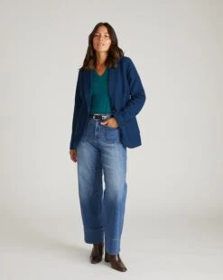 Kidjo Tailored Wool Jacket - Pageant Blue -UNIVERSAL STANDARD USOU1727 930 Kidjo Tailored Wool Jacket Pageant Blue 001 006