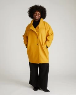 Marlo Mustard Wool Cocoon Coat - Vintage Structured Outerwear