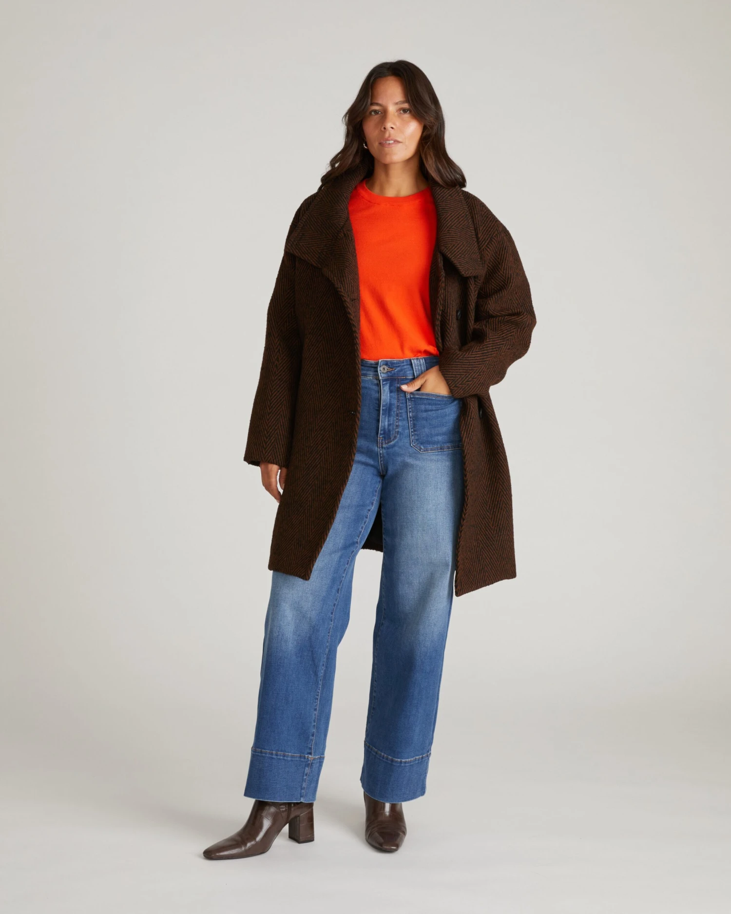 Marlo Herringbone Wool Cocoon Coat - Black/Brown Vintage Inspired Outerwear 3 Marlo Herringbone Wool Cocoon Coat - Black/Brown Vintage Inspired Outerwear