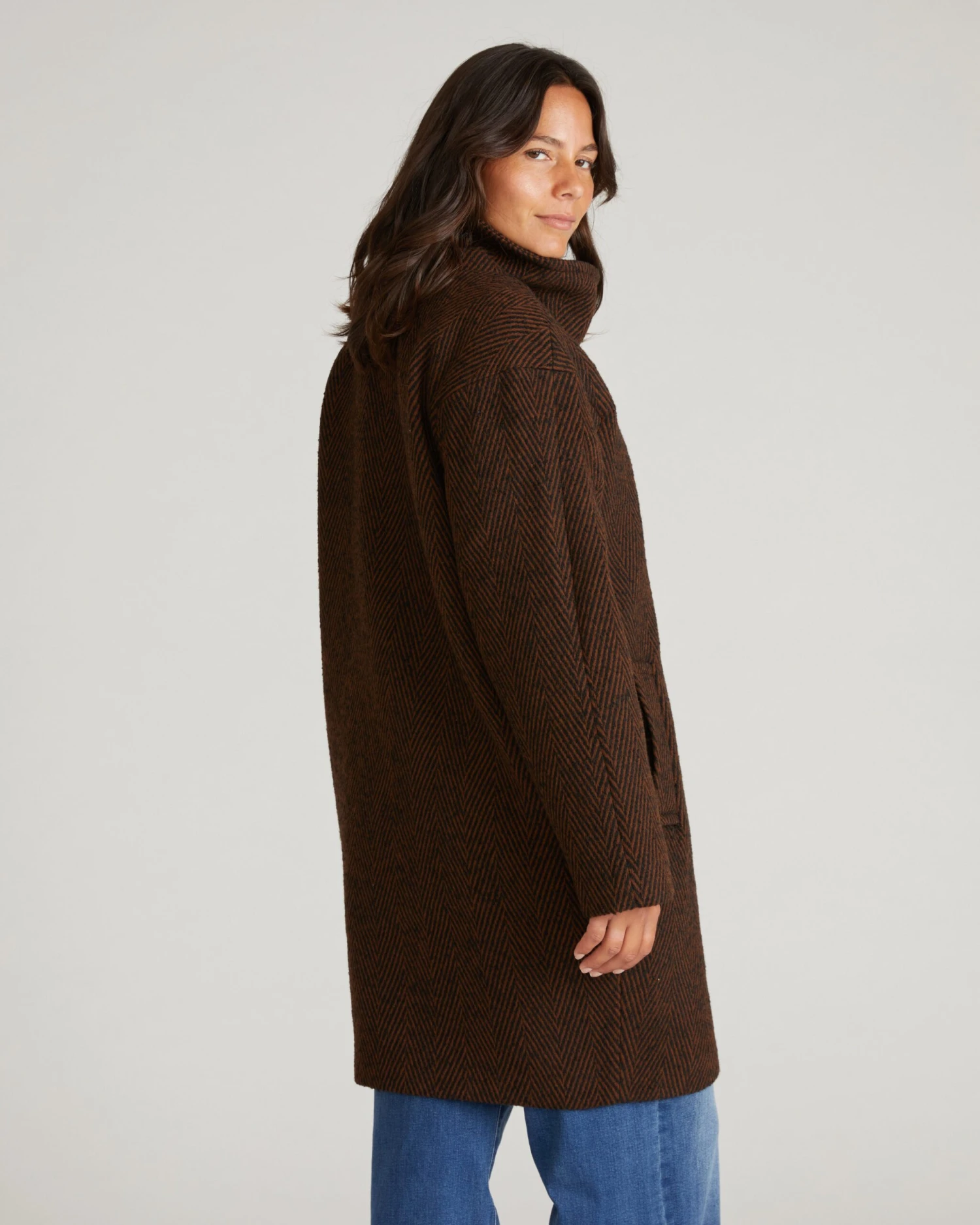 Marlo Herringbone Wool Cocoon Coat - Black/Brown Vintage Inspired Outerwear 6 Marlo Herringbone Wool Cocoon Coat - Black/Brown Vintage Inspired Outerwear - Image 4