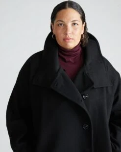 Marlo Cocoon Coat in Black - Structured Wool Outerwear
