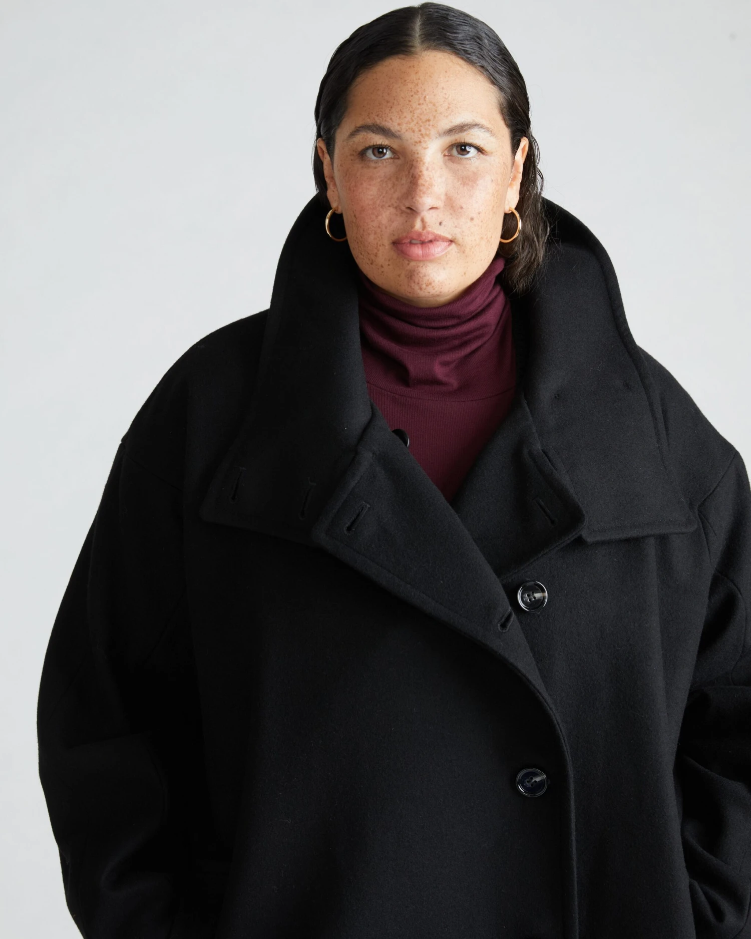 Marlo Cocoon Coat in Black - Structured Wool Outerwear 3 Marlo Cocoon Coat in Black - Structured Wool Outerwear