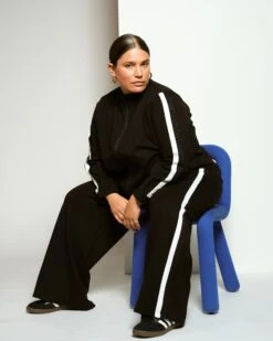 Black Ponte Bomber Jacket with Contrast Stripe Detail