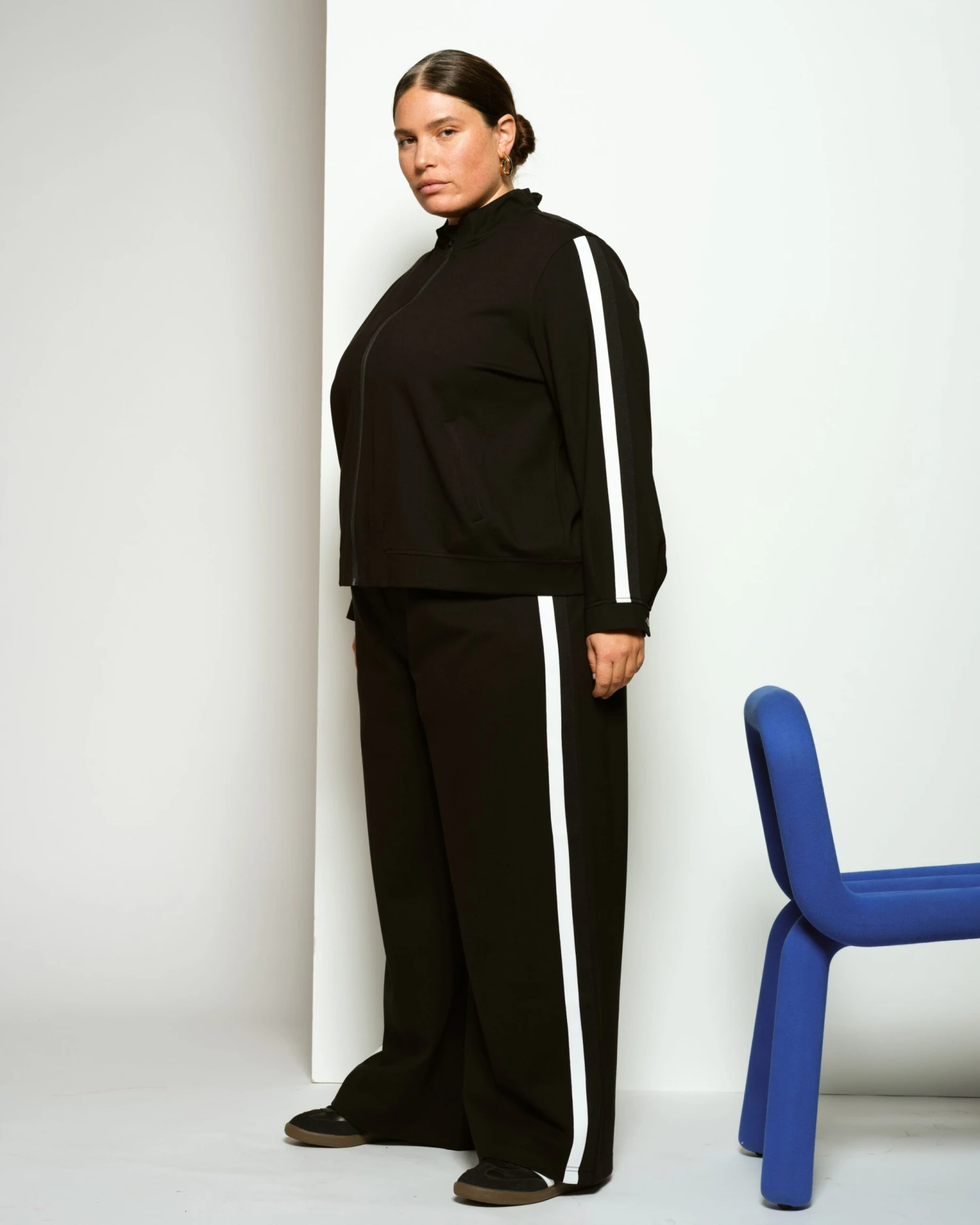 Black Ponte Bomber Jacket with Contrast Stripe Detail 4 Black Ponte Bomber Jacket with Contrast Stripe Detail - Image 2