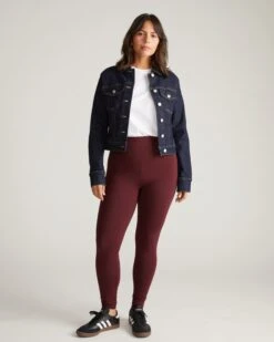 High-Waisted Pima Cotton Leggings - 27 Inch Ultra-Soft Black Cherry