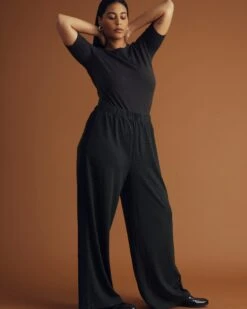 Stephanie Wide Leg Stripe Ponte Pants 30 Inch - Forest Houndstooth With Black Stripe 12 Stephanie Wide Leg Stripe Ponte Pants 30 Inch - Forest Houndstooth With Black Stripe -UNIVERSAL STANDARD USPA0553 756 002