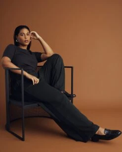 Stephanie Wide Leg Stripe Ponte Pants 30 Inch - Forest Houndstooth With Black Stripe 11 Stephanie Wide Leg Stripe Ponte Pants 30 Inch - Forest Houndstooth With Black Stripe -UNIVERSAL STANDARD USPA0553 756 MAIN