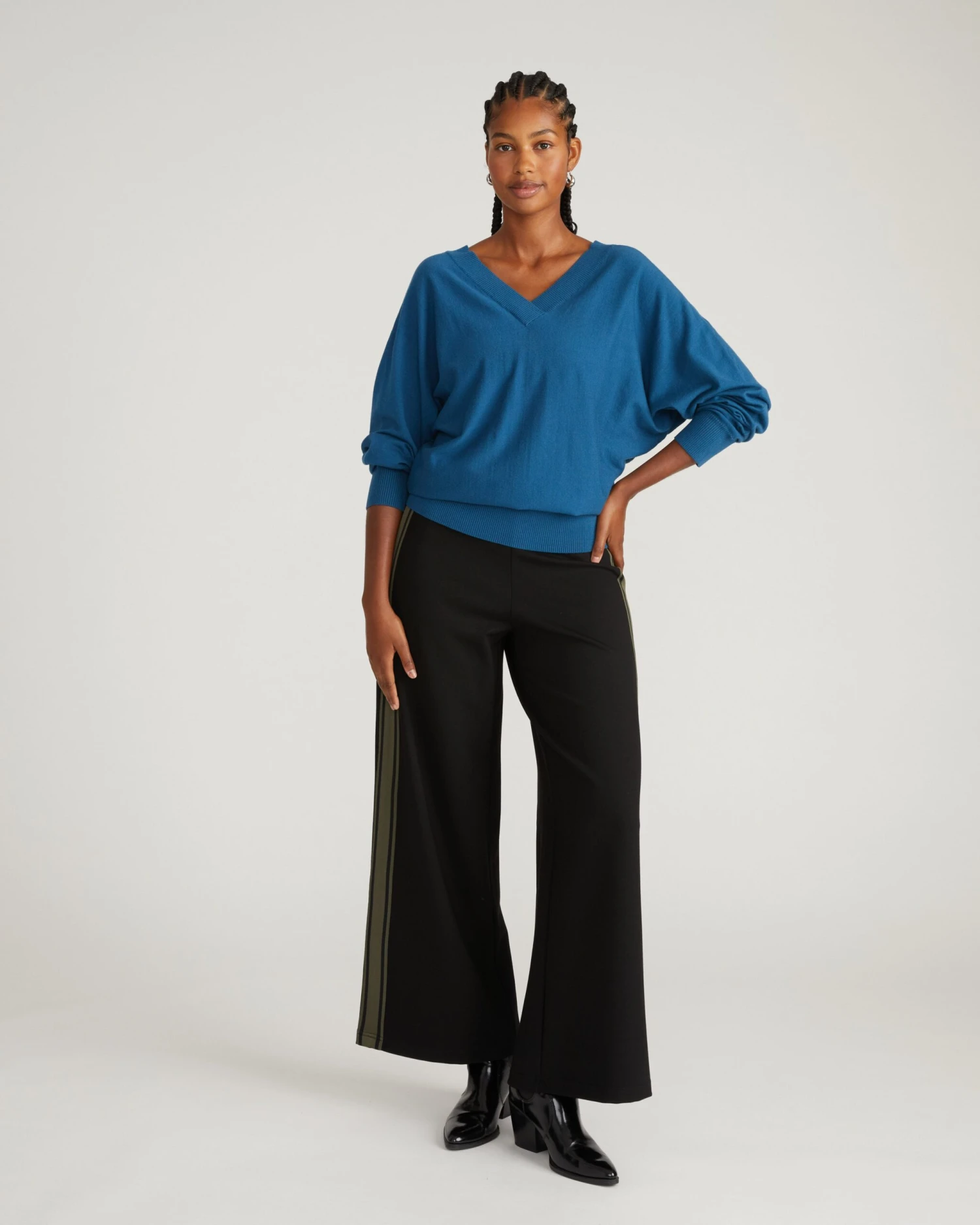 Stephanie Wide Leg Stripe Ponte Pants 30 Inch - Black With Camo Stripe 4 Stephanie Wide Leg Stripe Ponte Pants 30 Inch - Black With Camo Stripe - Image 2