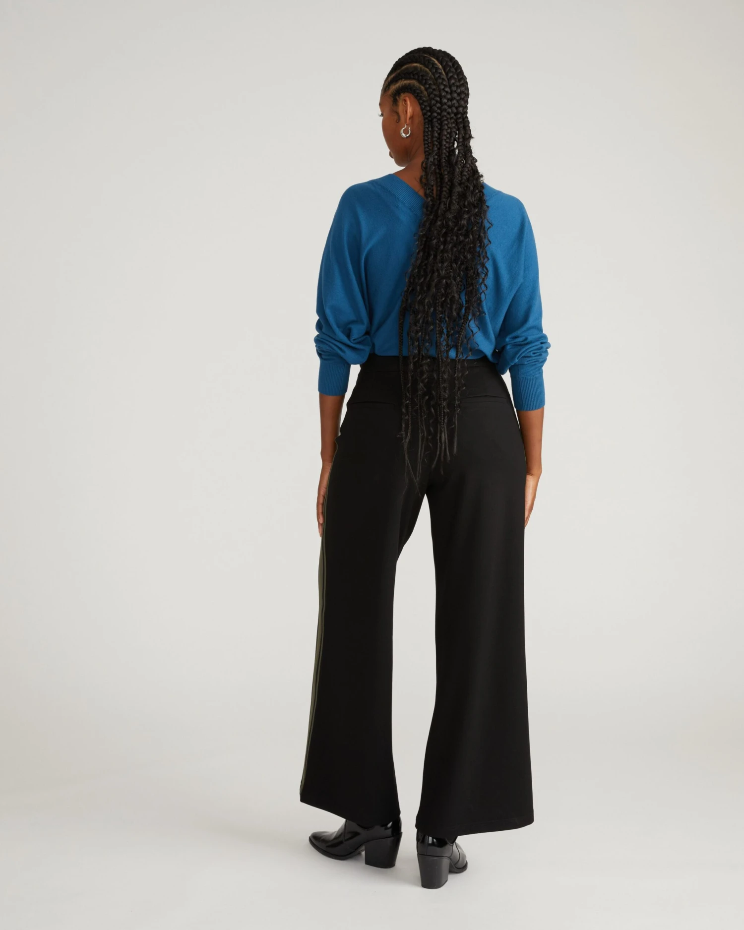 Stephanie Wide Leg Stripe Ponte Pants 30 Inch - Black With Camo Stripe 5 Stephanie Wide Leg Stripe Ponte Pants 30 Inch - Black With Camo Stripe - Image 3