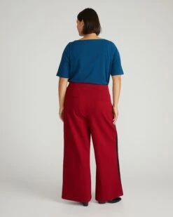 Stephanie Wide Leg Stripe Ponte Pants 30 Inch - Garnet With Camel/Black Stripe 12 Stephanie Wide Leg Stripe Ponte Pants 30 Inch - Garnet With Camel/Black Stripe -UNIVERSAL STANDARD USPA0553 956 Stephanie Wide Leg Stripe Ponte Pants 30 Inch Garnet with Camel Black Stripe 003 001