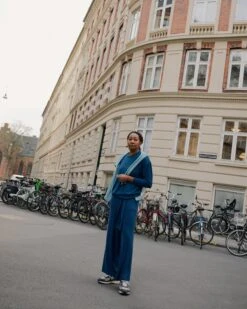 TravelKnit Wide Leg Pants in Blue Teal - Wrinkle-Resistant Comfort