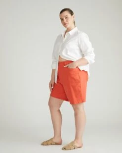 Wide Leg Lou Loose Fit Denim Shorts - Coral Reef -UNIVERSAL STANDARD USPA1261S 902Lou Loose Fit Denim ShortsVermillion 002 003