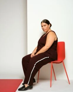 Audrey Tailored Ponte Pants - Black Cherry With Black/White Stripe