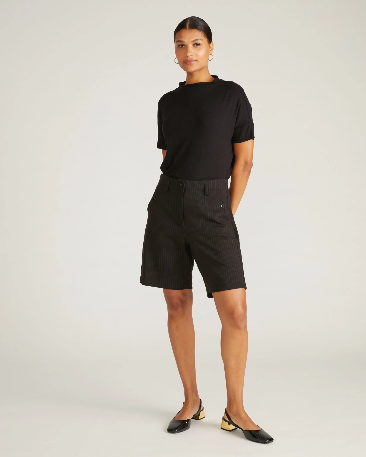 Audrey Ponte Shorts - Slate Pinstripe 3 Audrey Ponte Shorts - Slate Pinstripe