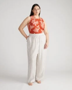Lightweight Striped Rayon Voile Pants - White & Beige Summer Trousers 9 Lightweight Striped Rayon Voile Pants - White & Beige Summer Trousers -UNIVERSAL STANDARD USPA1674B 851 Verbena Voile Pants Beige White Stripe 001 028