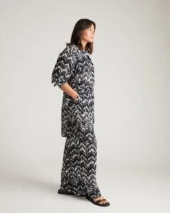 Indigo Waterfall Print Rayon Voile Pants with Elastic Waist -UNIVERSAL STANDARD USPA1674 879 Verbena Voile Pants Navy Paint Print 002 017