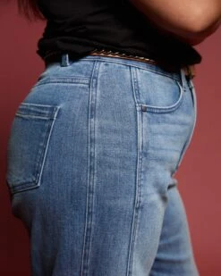 High-Rise Twisted Leg Patchwork Jeans - Montana Blue 13 High-Rise Twisted Leg Patchwork Jeans - Montana Blue -UNIVERSAL STANDARD USPA1718 740 New Engineered Jean Montana Blue 002