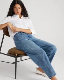 High-Rise Twisted Leg Patchwork Jeans - Montana Blue 14 High-Rise Twisted Leg Patchwork Jeans - Montana Blue -UNIVERSAL STANDARD USPA1718 740 New Engineered Jean Montana Blue 002 067