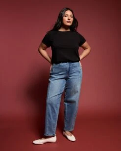 High-Rise Twisted Leg Patchwork Jeans - Montana Blue 11 High-Rise Twisted Leg Patchwork Jeans - Montana Blue -UNIVERSAL STANDARD USPA1718 740 New Engineered Jean Montana Blue 004