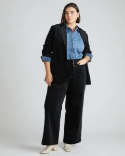 Charlie High Rise Sailor Wide Leg Corduroy Pants - Black