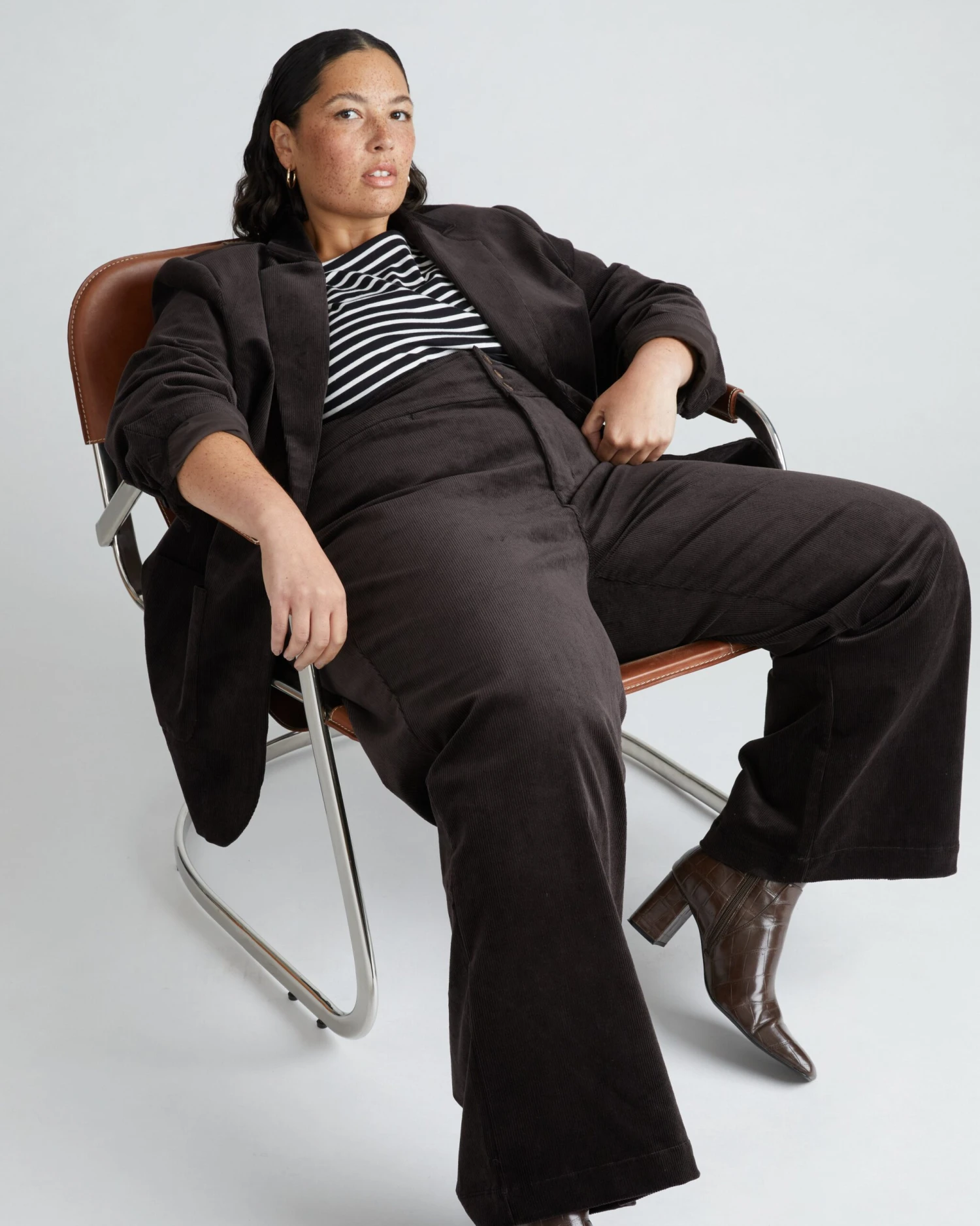 High Rise Wide Leg Sailor Corduroy Pants - Espresso 4 High Rise Wide Leg Sailor Corduroy Pants - Espresso - Image 2