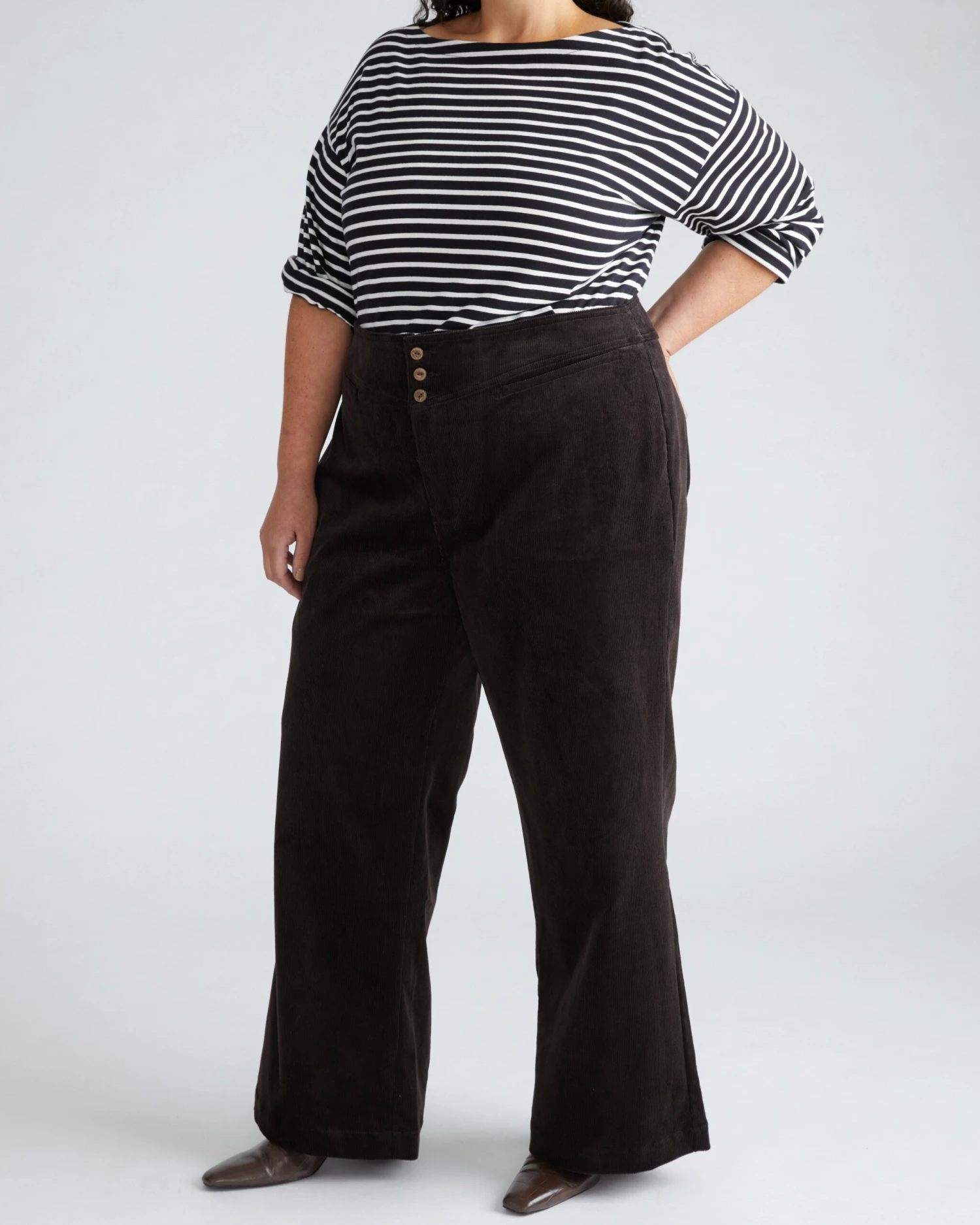 High Rise Wide Leg Sailor Corduroy Pants - Espresso 6 High Rise Wide Leg Sailor Corduroy Pants - Espresso - Image 4