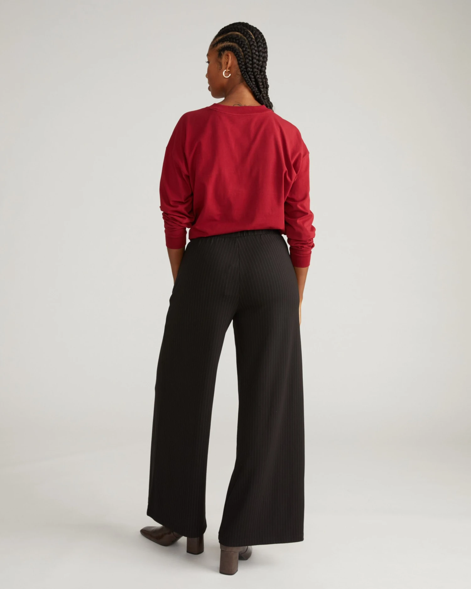 Pam Pintuck Wide Leg Ponte Pants - Slate Pinstripe - Image 4