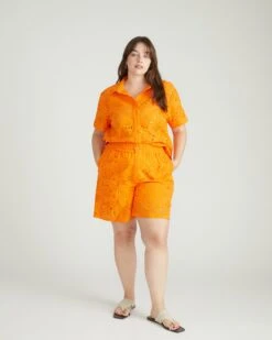 Lulu Cotton Eyelet Embroidered Shorts - Arancia -UNIVERSAL STANDARD USPA1796 890Cotton Eyelet ShortsArancia 001 007