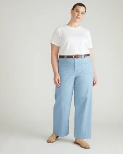 High Rise Wide Leg Stretch Jeans - Claudia Clear Sky Denim -UNIVERSAL STANDARD USPA1937 715Claudia Jeans in Overdyed DenimPale Blue 002 009