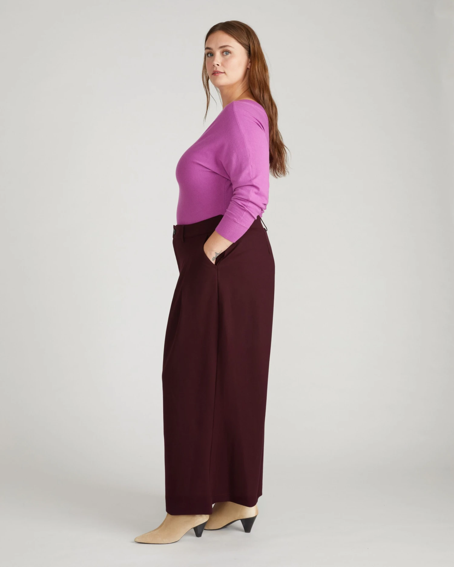Palais Wide Leg Ponte Pants - Black Cherry 4 Palais Wide Leg Ponte Pants - Black Cherry - Image 2