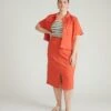 Dakota Coral Denim Pencil Skirt with Stretch and Raw Hem -UNIVERSAL STANDARD USSK1291 902Dakota Denim SkirtVermillion 001 003