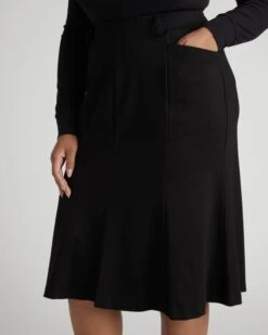 Carla Premium Black Ponte Midi Skirt - Elegant Flare Hem -UNIVERSAL STANDARD USSK1878 001 Midi Ponte Skirt Black 002 0386