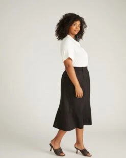 Carla Ponte Skirt - Slate Pinstripe -UNIVERSAL STANDARD USSK1878 201 Slate Pinstripe 002 0872