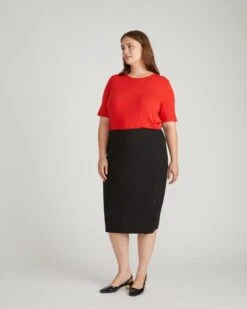 Anya Ponte Skirt - Slate Pinstripe -UNIVERSAL STANDARD USSK2021 201 Anya Ponte Skirt Slate Pinstripe 001 053