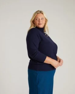 Renee Savvy Fine Knit Raglan Turtleneck - Midnight -UNIVERSAL STANDARD USSW0758C 930 Renee Raglan Turtleneck Sweater In Savvy Yarn Pageant Blue 002 174