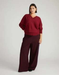Savvy Fine Knit Sweater Blouse in Garnet - Elegant V-Neck Pullover -UNIVERSAL STANDARD USSW1246B 943 Savvy Fine Knit Sweater Blouse Garnet 001 020