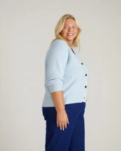 Better-Than-Wool Silver Blue Cardigan with Blouson Sleeves 11 Better-Than-Wool Silver Blue Cardigan with Blouson Sleeves -UNIVERSAL STANDARD USSW1254 927 Better Than Wool Cardigan Silver Blue 002 100