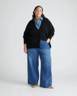 Carrie High Rise Wide Leg Jeans - True Blue -UNIVERSAL STANDARD USSW1254C 001Aran Knit Better Than Wool CardiganBlack 001 819 45b19e29 2515 43bd b5d3 c14e1c39c5c1