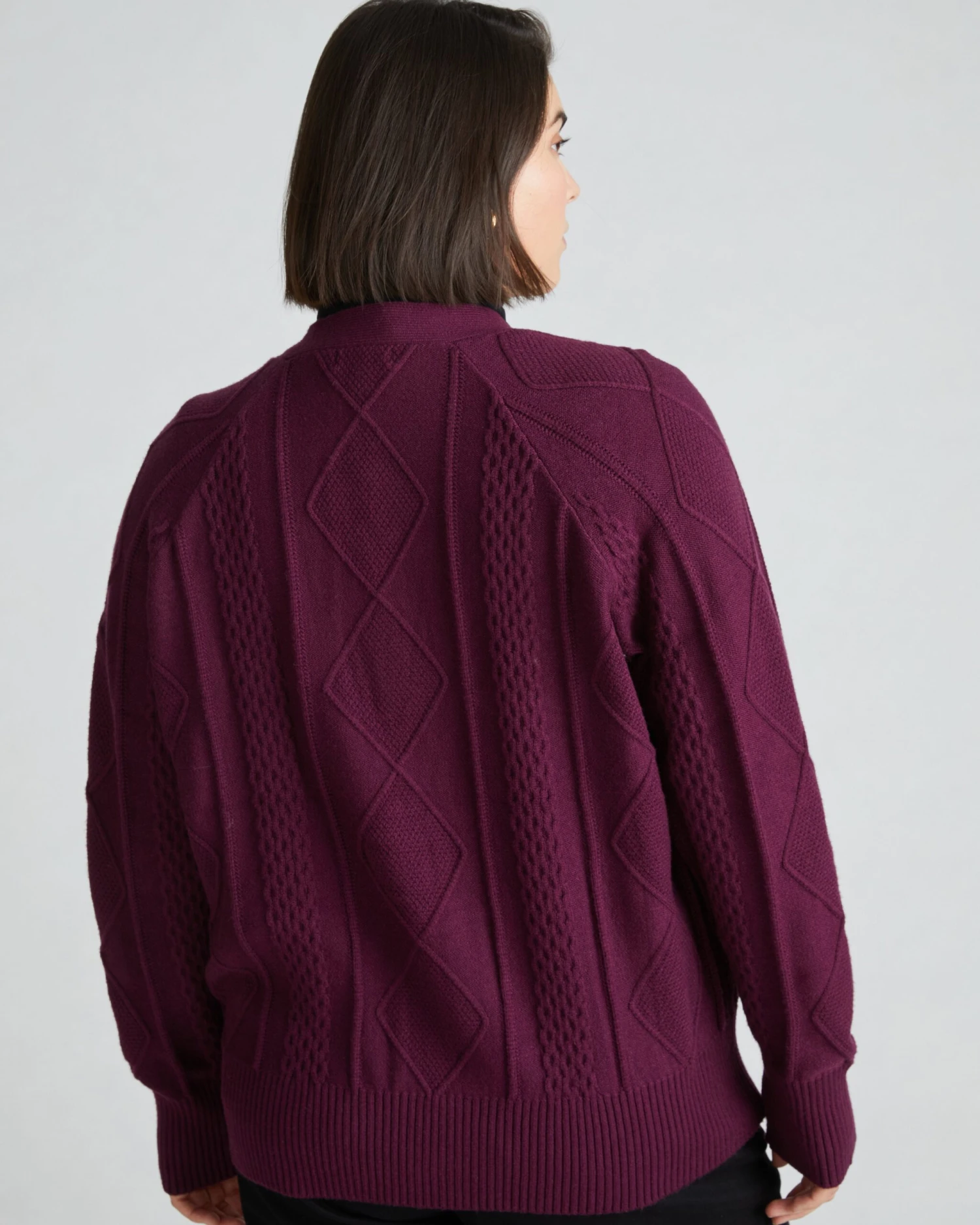Soft Cable Knit Cardigan in Acai - Luxury Cashmere Feel Sweaters 5 Soft Cable Knit Cardigan in Acai - Luxury Cashmere Feel Sweaters - Image 3
