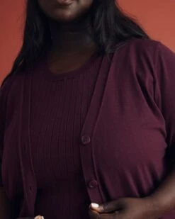 Fine Knit Cardigan - Savvy Black Cherry Women's Layering Sweater -UNIVERSAL STANDARD USSW1756 190 002