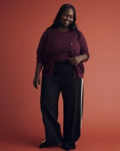 Fine Knit Cardigan - Savvy Black Cherry Women's Layering Sweater -UNIVERSAL STANDARD USSW1756 190 003