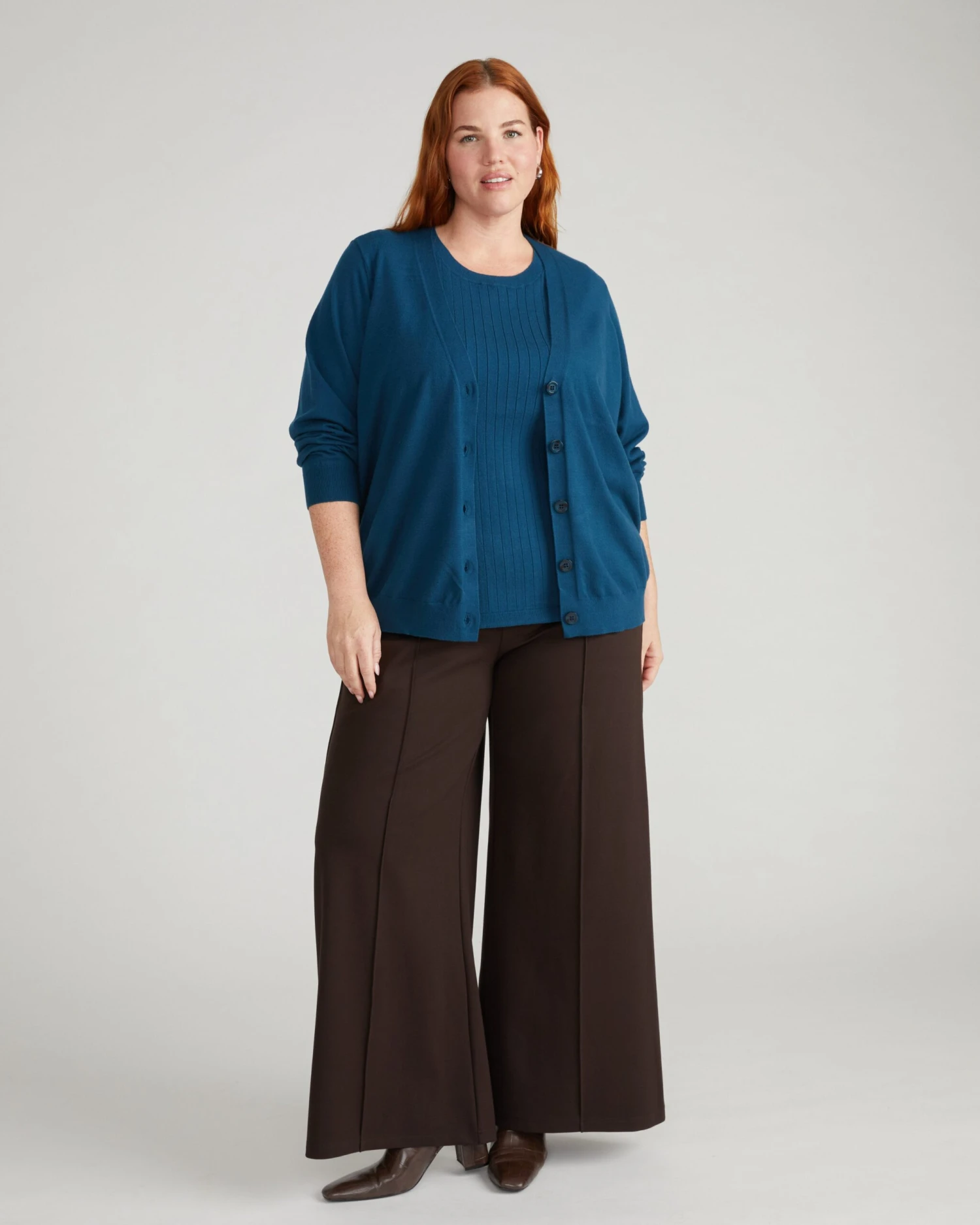 Deep Teal Fine Knit Cardigan - Savvy Elegant Layering Sweater 5 Deep Teal Fine Knit Cardigan - Savvy Elegant Layering Sweater - Image 3