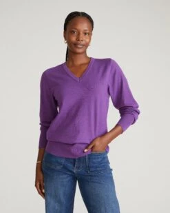 Savvy Fine Knit V-Neck Sweater - Grape 10 Savvy Fine Knit V-Neck Sweater - Grape -UNIVERSAL STANDARD USSW1757 729 Savvy Fine Knit V Sweater Grape 001 088