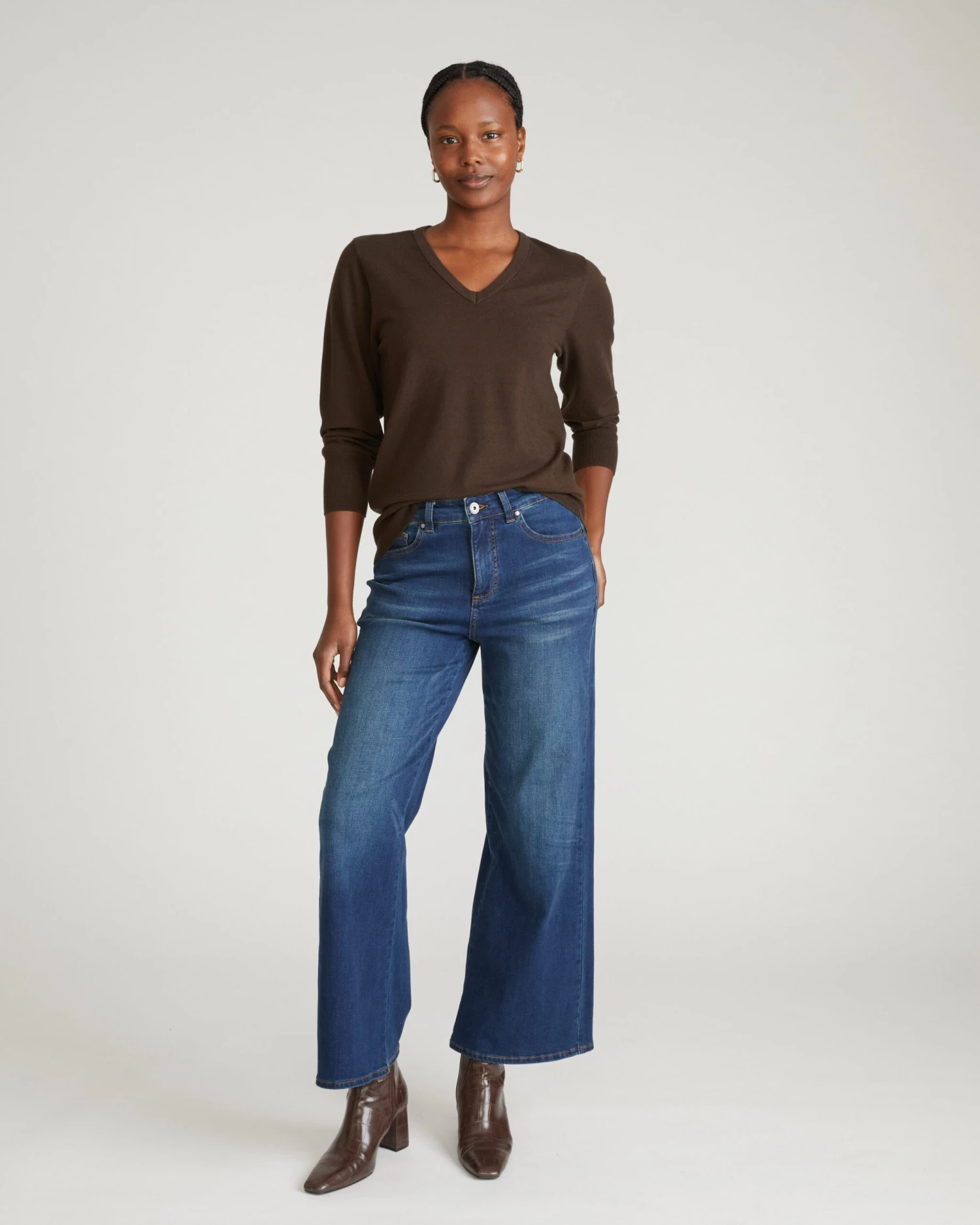 Savvy Fine Knit V-Neck Sweater in Espresso 3 Savvy Fine Knit V-Neck Sweater in Espresso