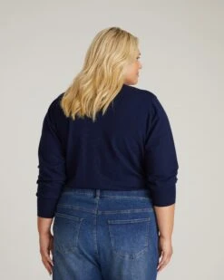 Savvy Fine Knit V-Neck Sweater - Midnight -UNIVERSAL STANDARD USSW1757 930 Savvy Fine Knit V Sweater Pageant Blue 003 021