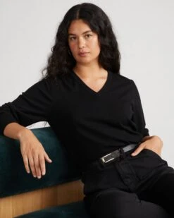 Savvy Fine Knit V-Neck Sweater - Classic Black Layering Piece