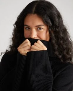 Oversized Black Turtleneck Sweater - Soft Pill-Resistant Luxe Knit