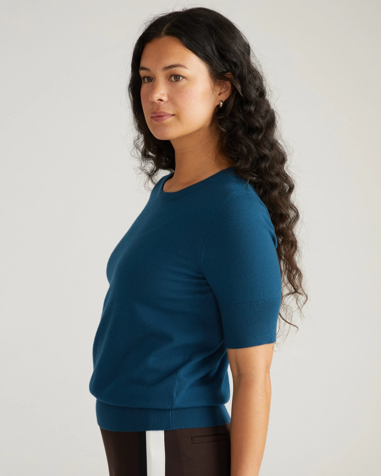 Lightweight Fine Knit Sweater Top - Deep Teal Office Layering 6 Lightweight Fine Knit Sweater Top - Deep Teal Office Layering - Image 4