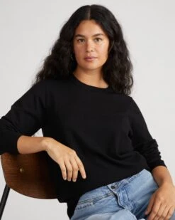 Savvy Fine Knit Crew Sweater - Black -UNIVERSAL STANDARD USSW1767 001 Crewneck Sweater Black 001 542