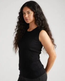 Savvy Fine Knit Sleeveless Sweater Shell - Black